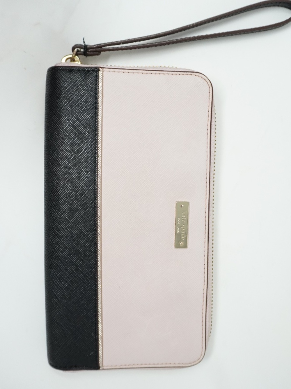Kate Spade Pink And Black Coated Leather Zip Around Long Wallet